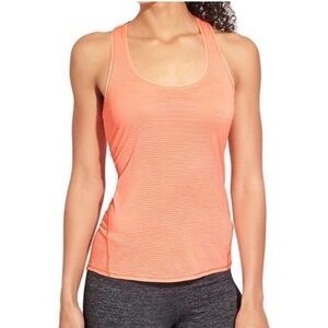 Athleta High Neck Shadow Stripe Chi Tank Top Sunset Glow Peach Womens Size XS